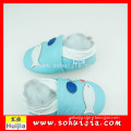 2016 New Year blue and white fish embroidered cow leather soft baby products with kid shoes